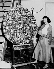 Lee Krasner with an early version of "Stop and Go," ca. 1949.