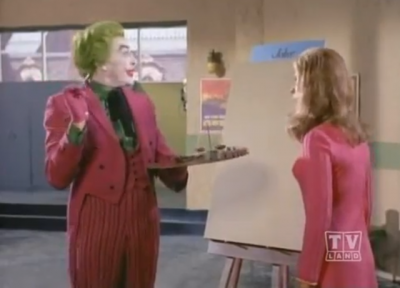 A still from "Pop Goes the Joker," in which the Joker's painting is so abstract it's invisible.